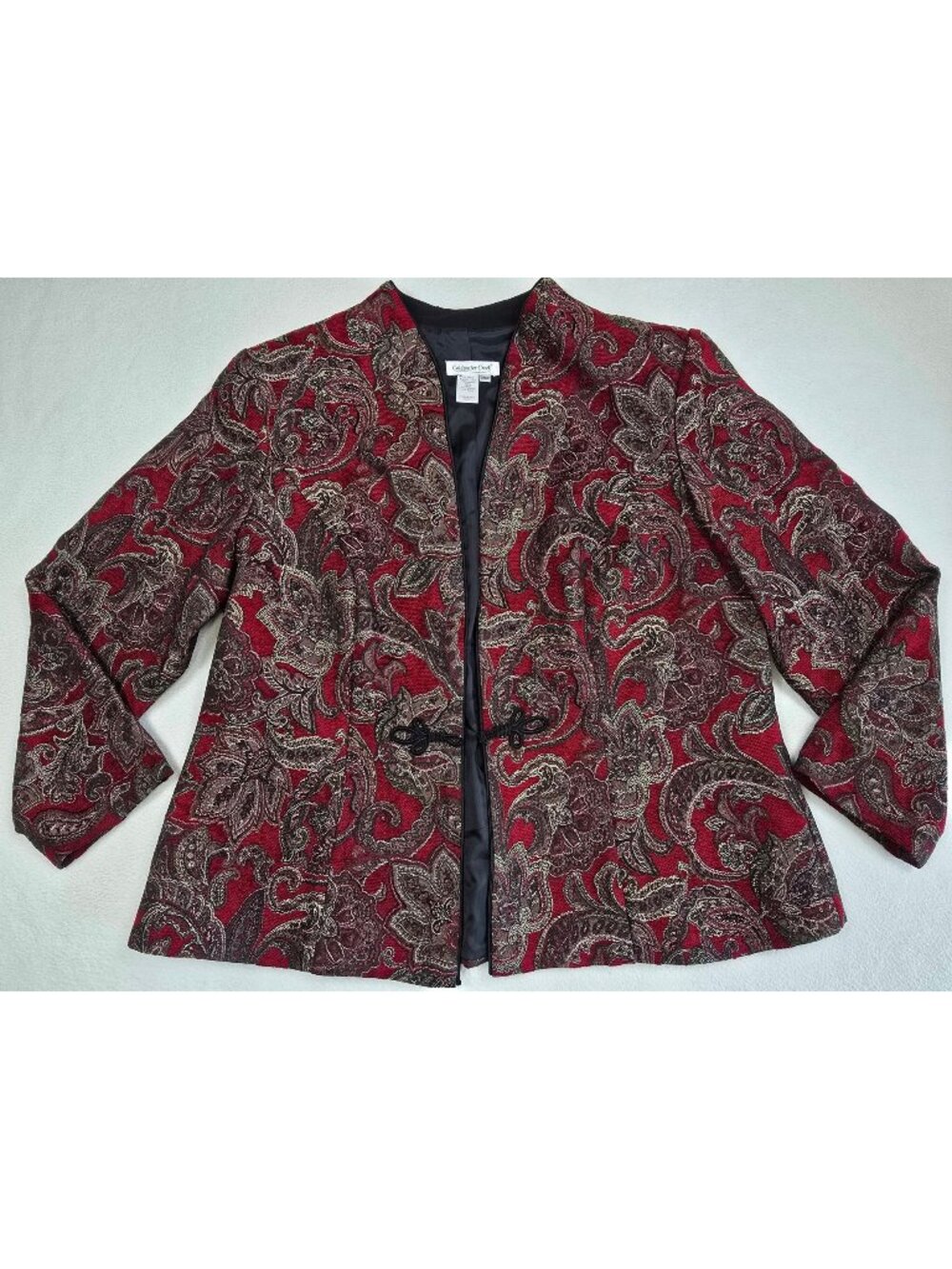 Coldwater Creek Womens 20W Paisley Jacket Burgundy/Black Open Front